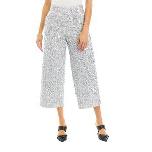NWOT ENGLISH FACTORY Women's silver Sequin Tweed Culotte Pants size XS